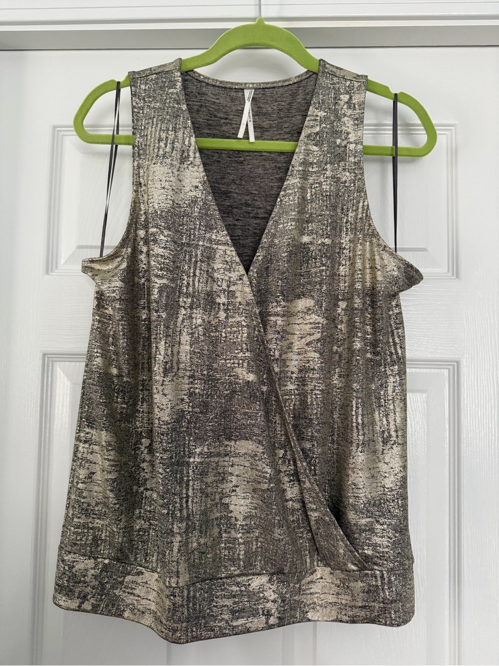 Anthropologie Textured Faux-Wrap Tank in Metallic Gray and Cream - L